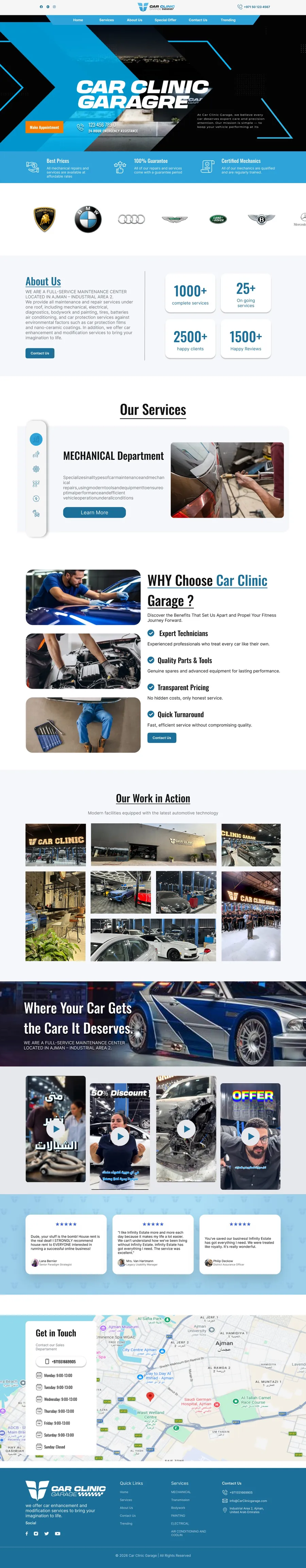 Car Clinic Garage website, full page